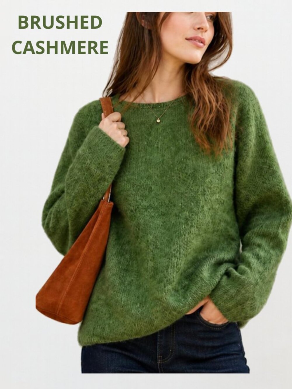 New Green Brushed Cashmere Crewneck Sweater XL
